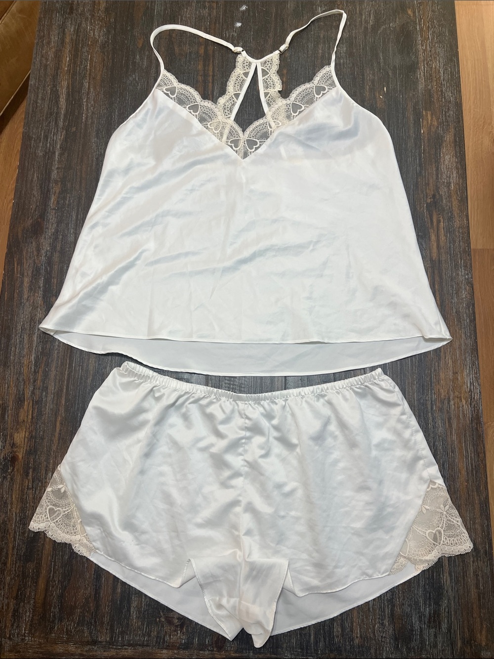Flora Nikrooz White Satin Lace-Trim Camisole & Shorts Set